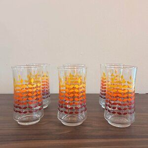 Set of 6 Vintage 1970s Ombre Autumn Leaf Glasses, Libbey Glassware Retro Barware